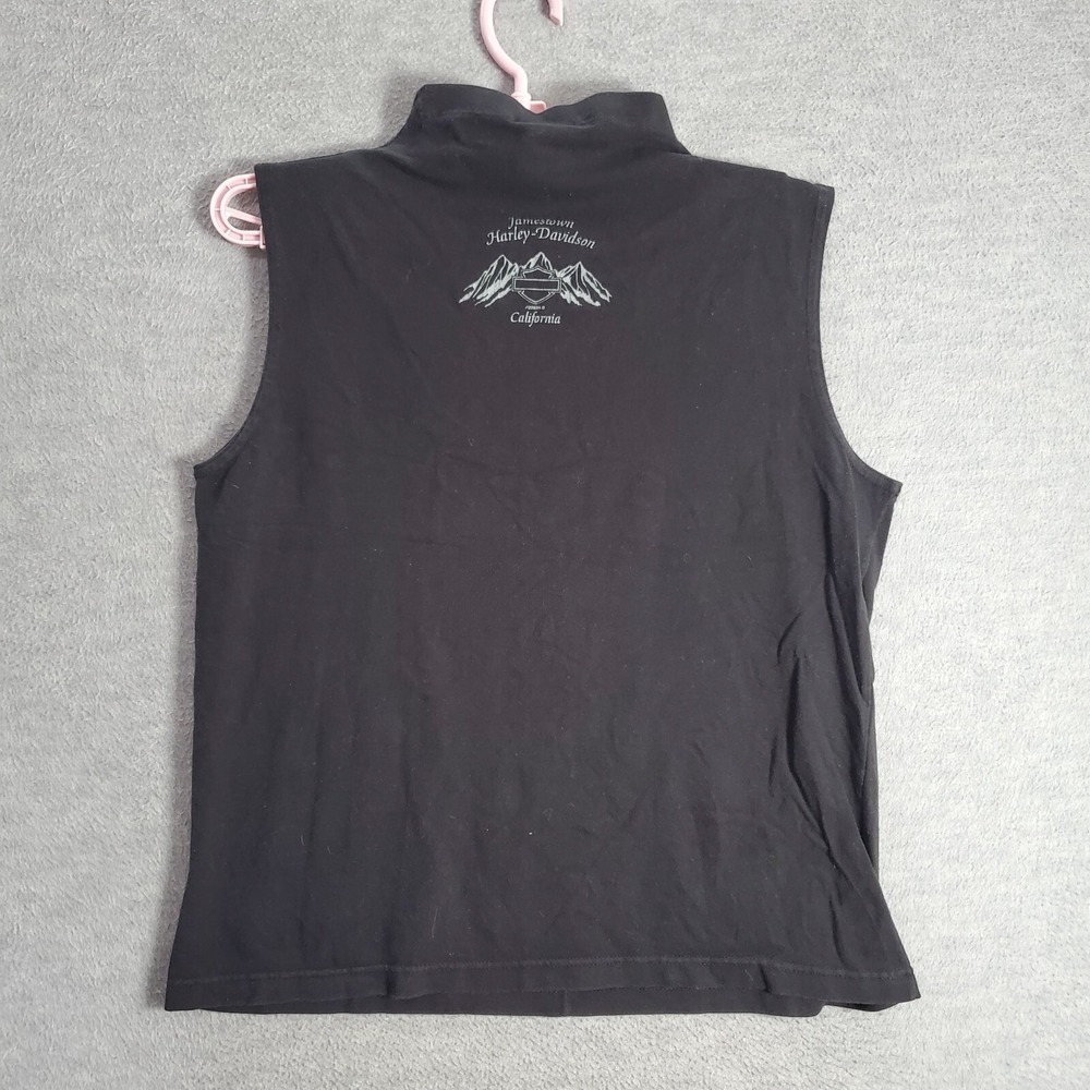 VINTAGE Harley Davidson Women Top 2X Black Crop Shirt Logo Jamestown CA Tank Top